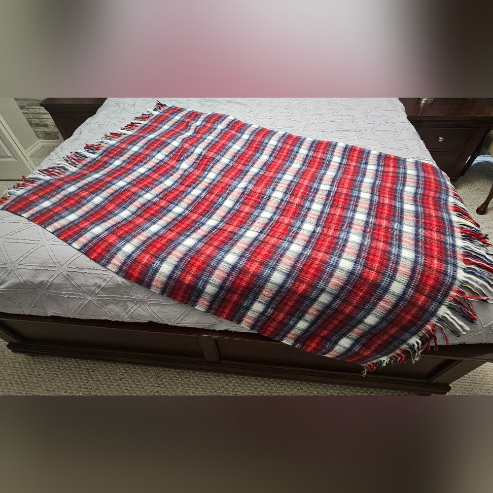 Fringed Vintage Plaid Throw Blanket 54" X 54". Cozy Home Accent
